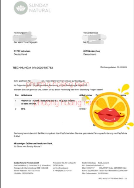 Vitamin D3+K2 MK7 Đức kèm bill