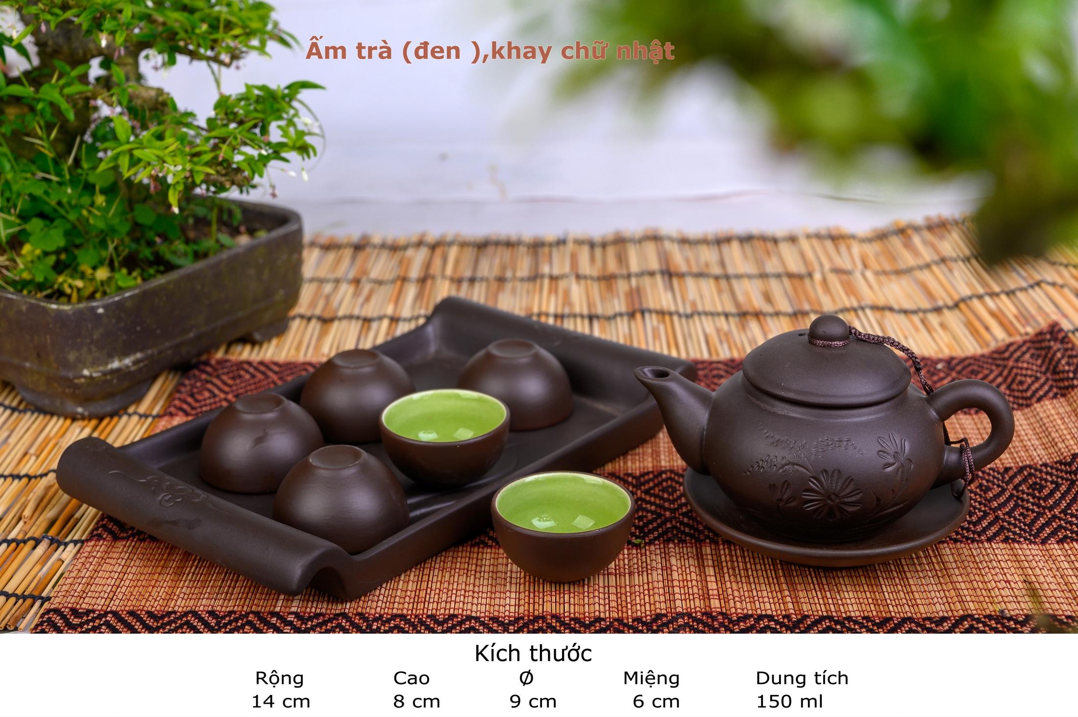 Ấm chén tử sa tâm sen kèm khay