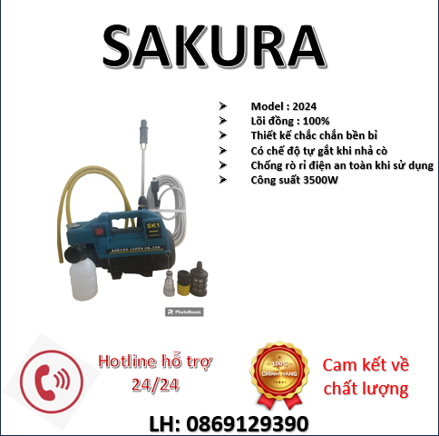Máy rửa xe áp lực cao sakura 3500W lõi đồng cực khỏe hàng chính hãng, xịt rửa cực mạnh, có bảo hành