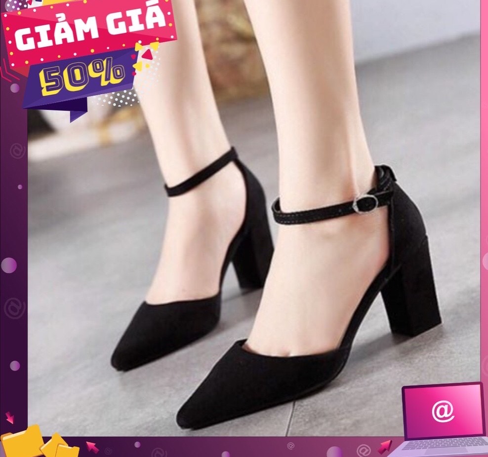 [HCM]Giày cao gót 7 phân bít mũi gót vuông có ảnh thật [CÓ SẴN]