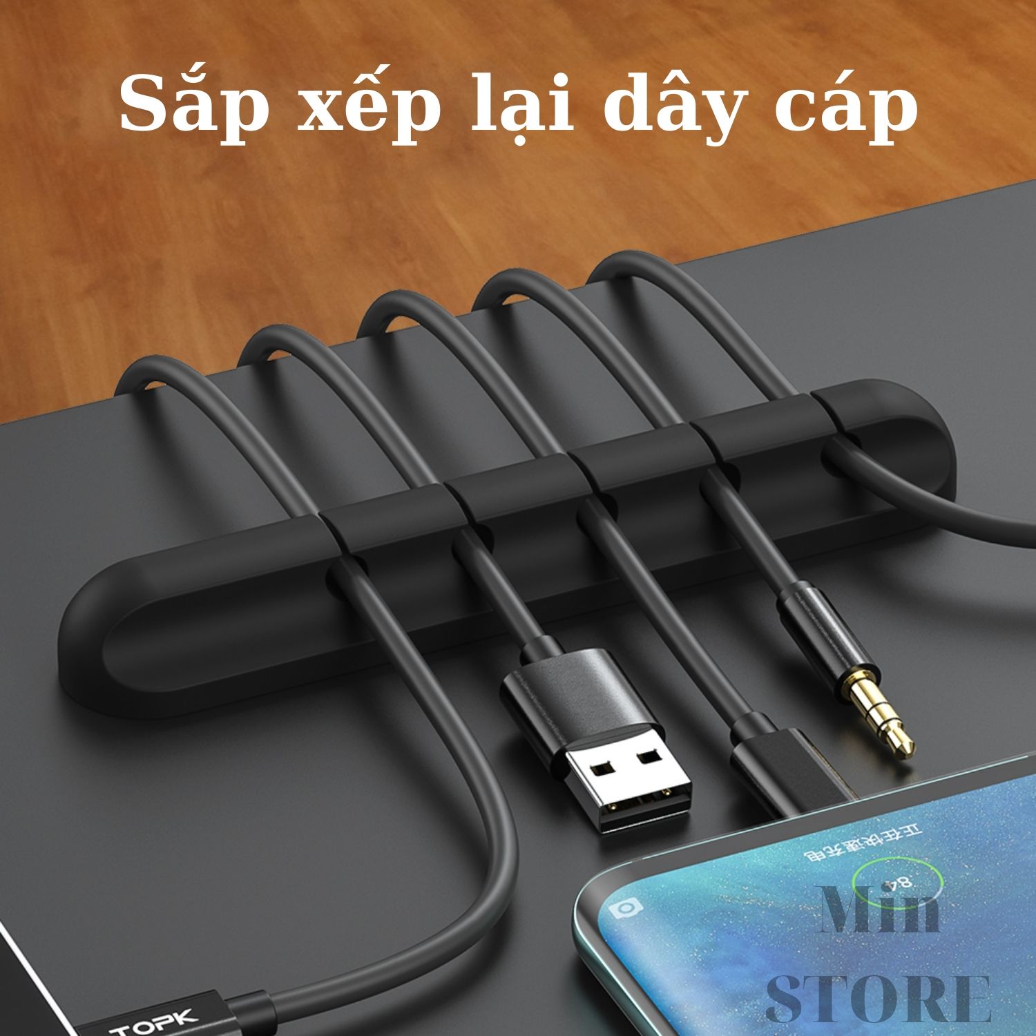 Đế đỡ cố định dây cáp sạc tai nghe dây điện dây chuột - 3 Size - Kèm miếng dán 3M - Min STORE