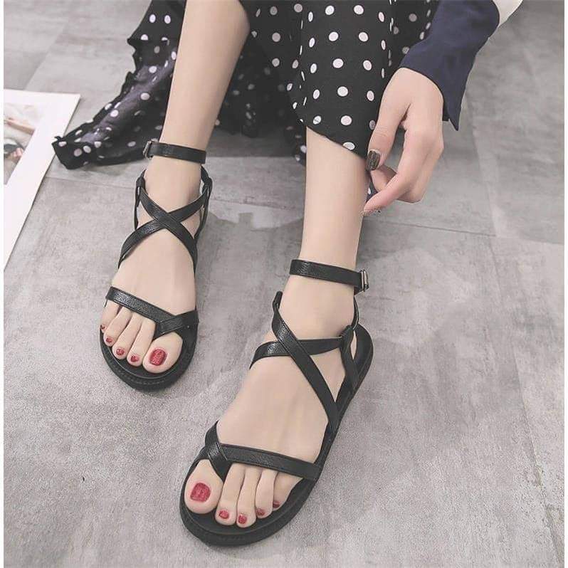 giày sandal đế bằng chiến binh đen hot hit - G02