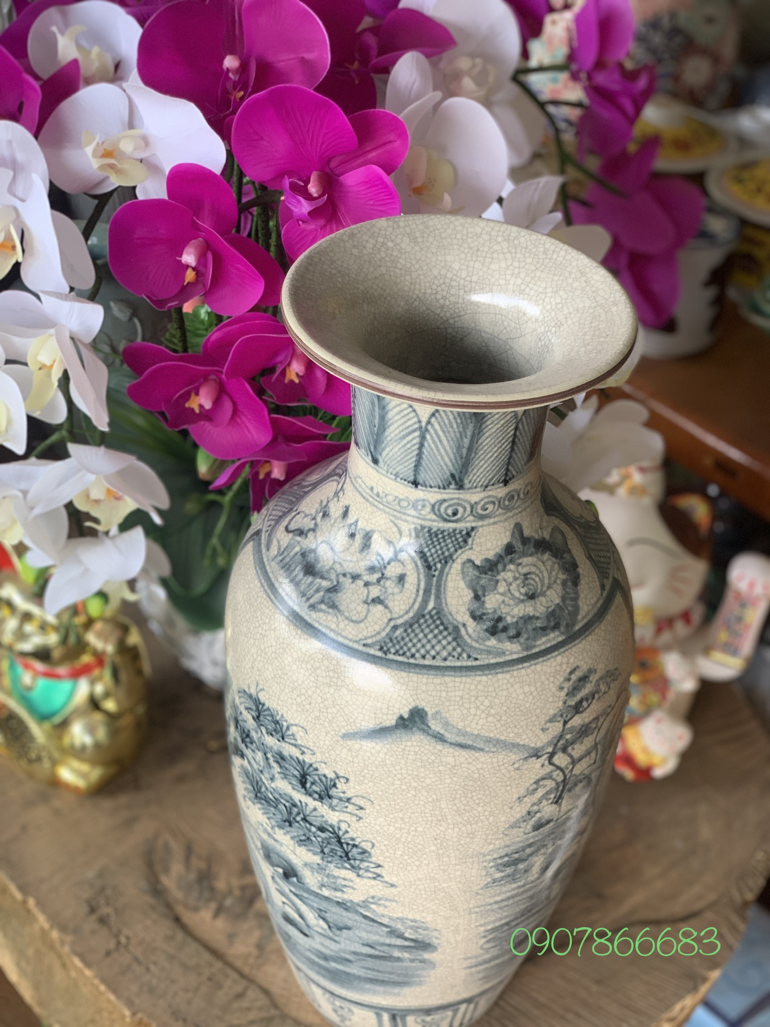Bình hoa gốm sứ men rạn cao cấp Bát TRàng.