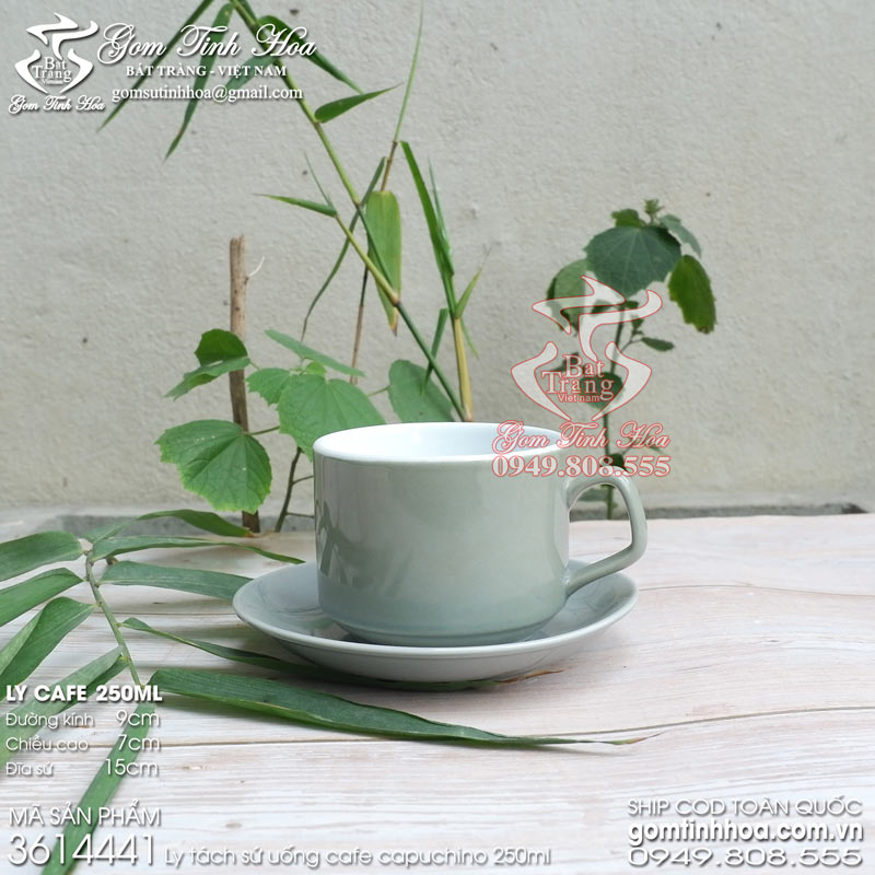 Ly tách cafe cappuccino 250ml gốm sứ Bát Tràng cao cấp dáng vuông