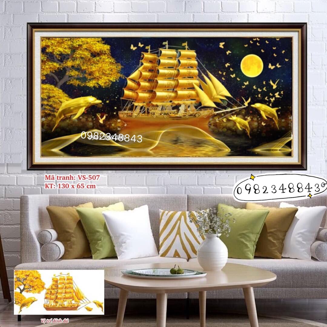 Tranh đính đá,tranh gắn đá Thuận Buồm Xuôi Gió KT:130x65cm