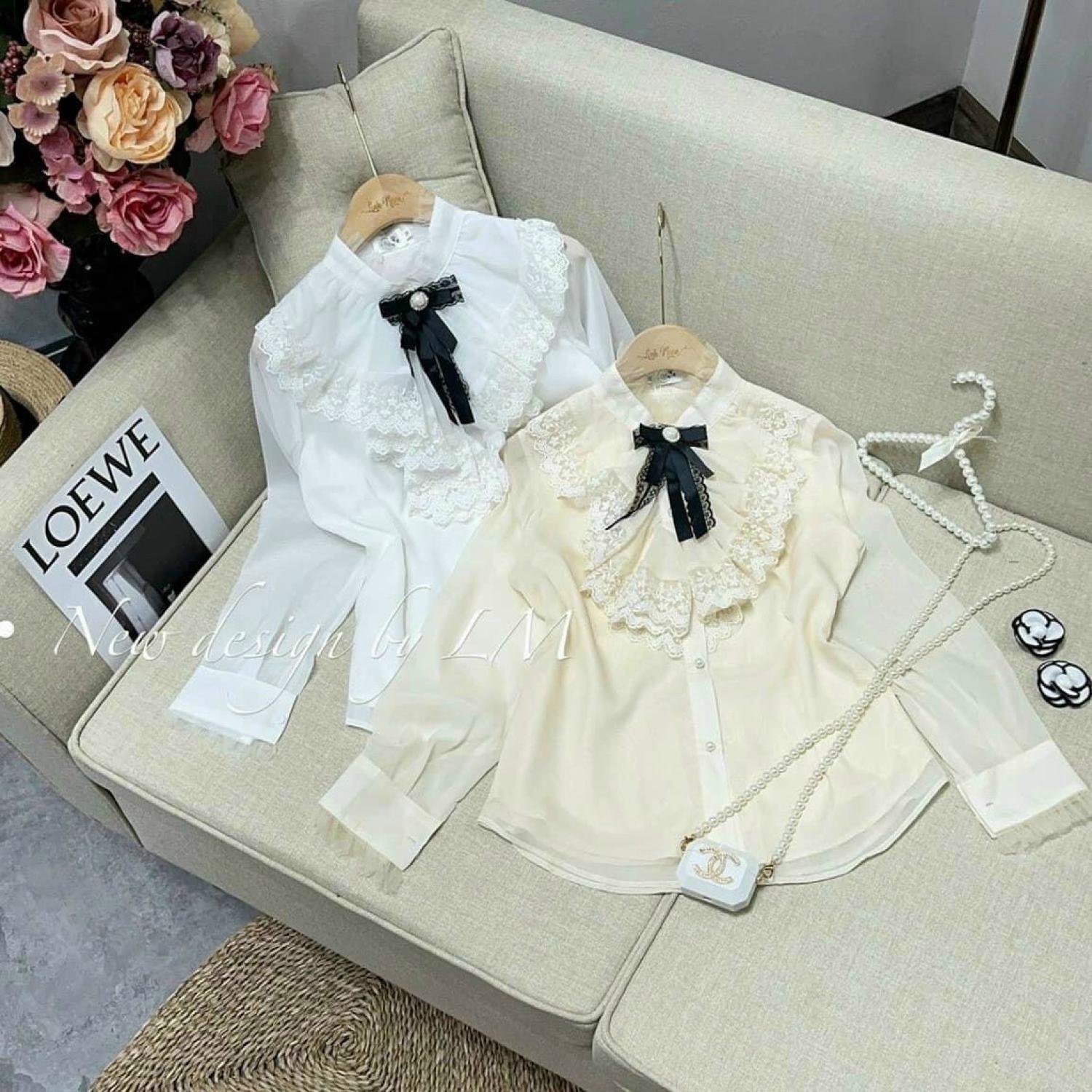Áo sơ mi nữ viền ren tag hoa
