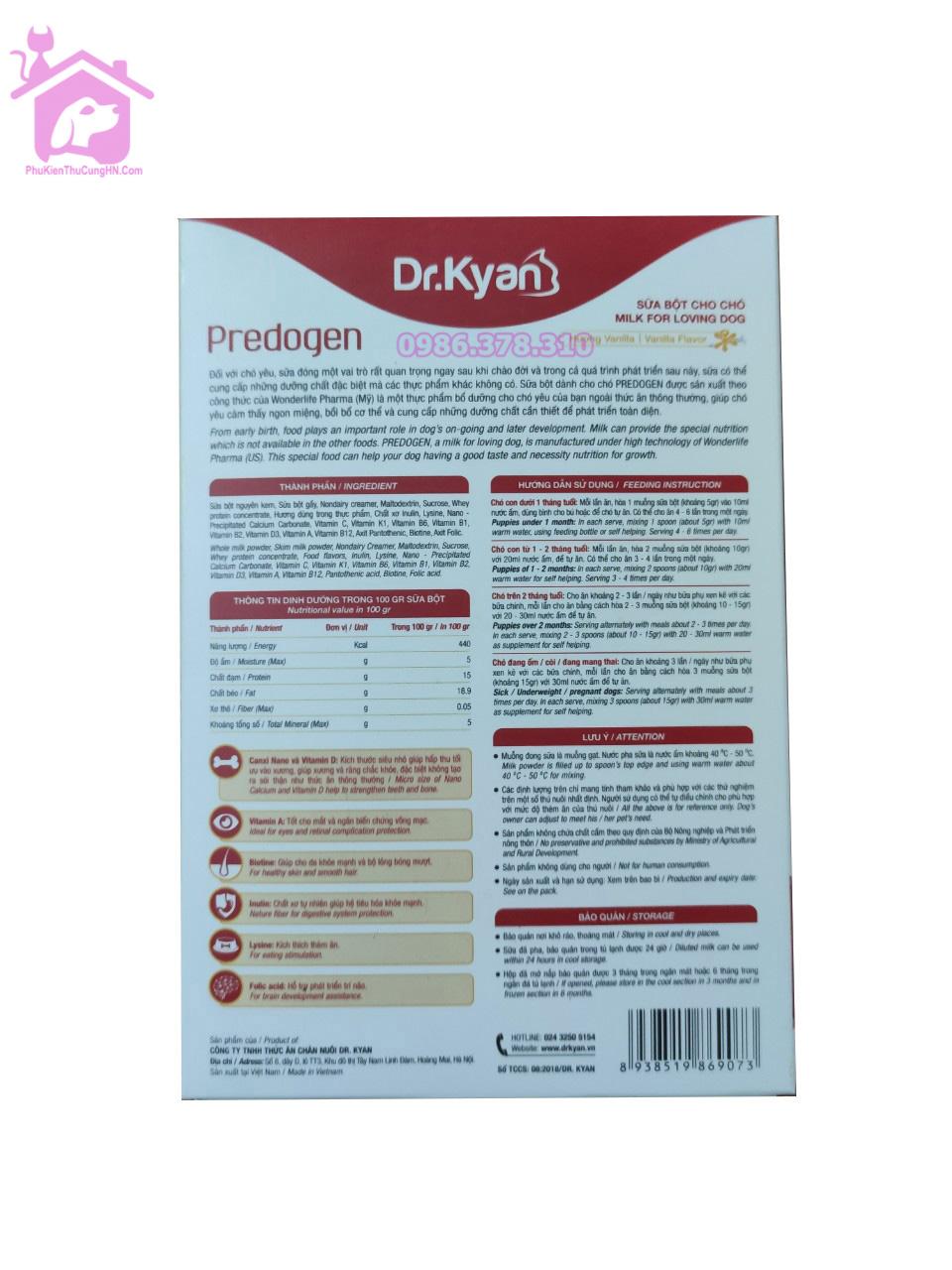 Sữa bột dinh dưỡng cho chó Dr.Kyan Predogen 110g