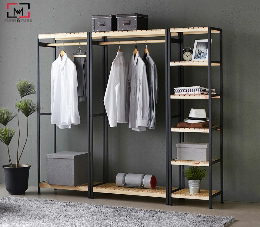 COMBO TỦ TREO QUẦN ÁO KHUNG SẮT TĨNH ĐIỆN HÀN QUỐC
