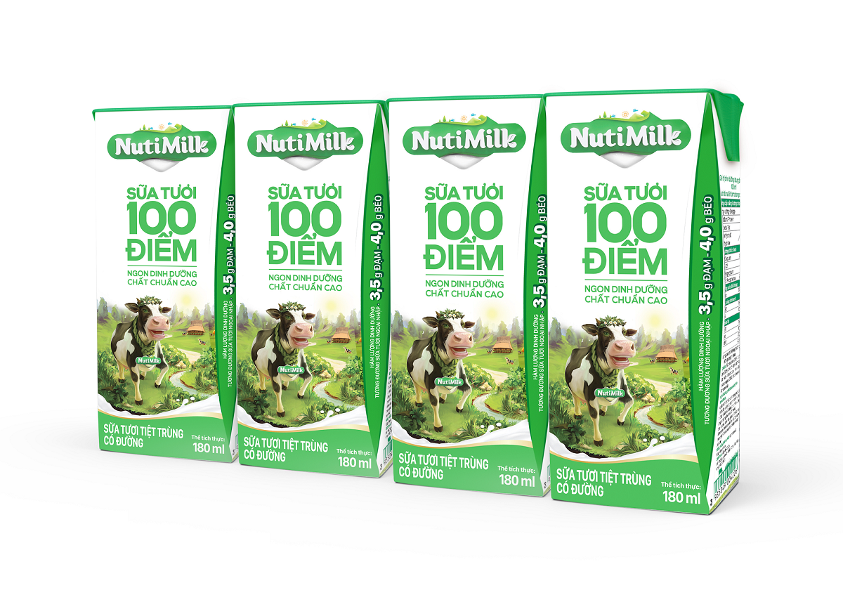 Lốc 4 hộp nutimilk sữa tươi 100 điểm - sữa tươi tiệt trùng có đường 180ml l4.stcd180ym- thương hiệu nutifood - yoosoo