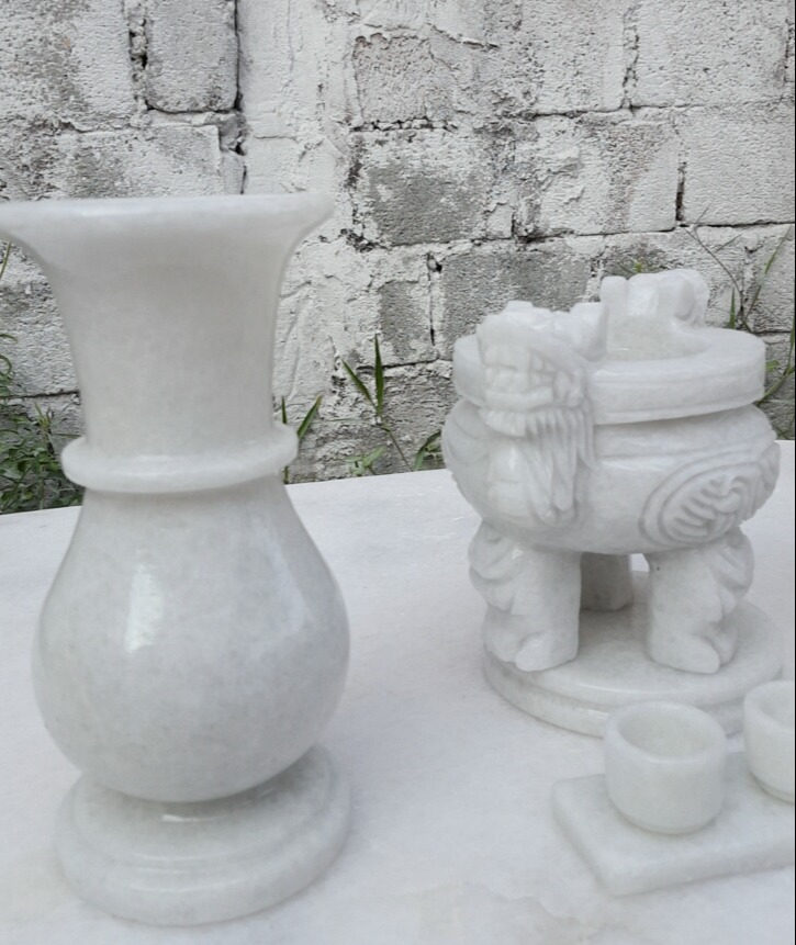 Bộ đồ thờ đá trắng 25cm
