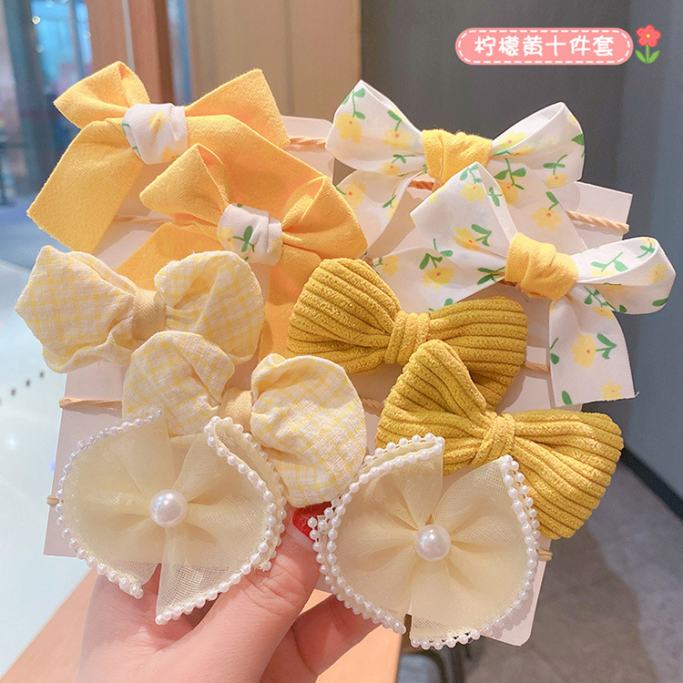 Set 10 dây (5 cặp) cột tóc đính hoa/ nơ cho bé gái siêu xinh MS 59