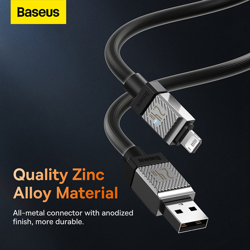 Cáp Sạc Baseus CoolPlay 2.4A USB to Ln | Đầu Hợp Kim Kẽm, Dây TPE Dày 6mm Cao Cấp