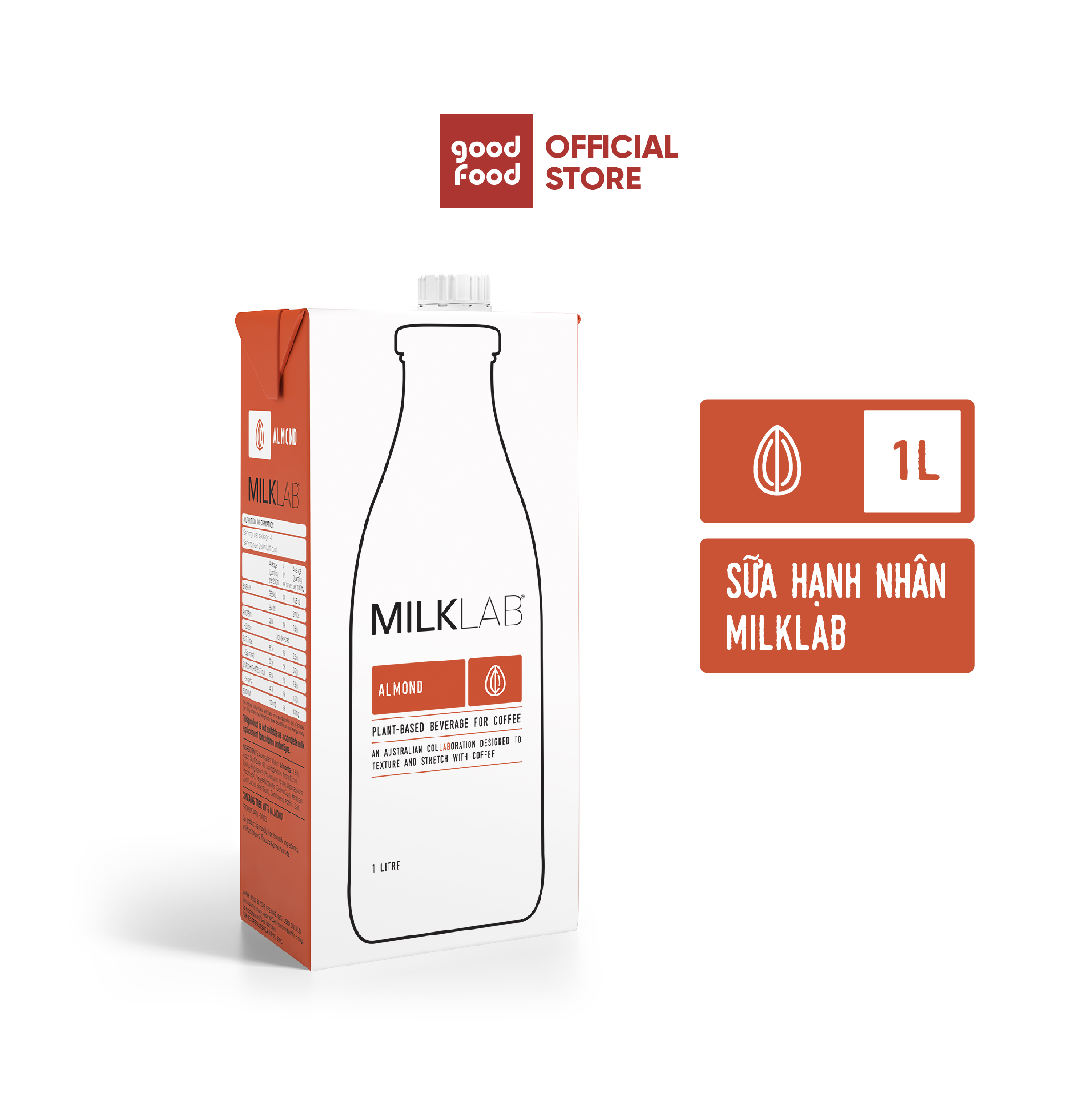 Sữa hạt hạnh nhân cao cấp ít đường MilkLab 3.5% hạnh nhân hộp 1 lít