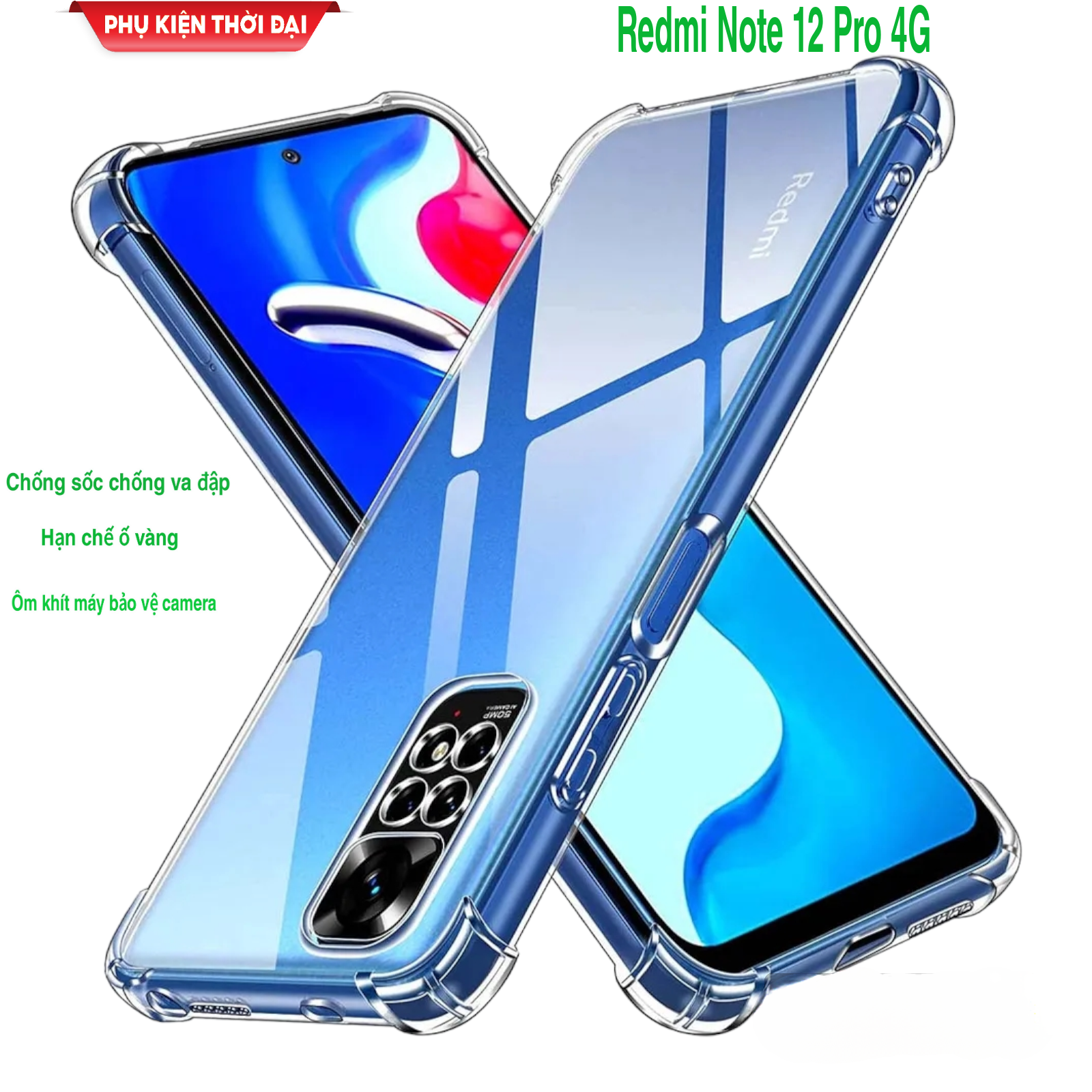 Ốp lưng Redmi Note 7 / Note 7 Pro / Note 8 Pro / Note 9s / Note 10 Pro / Note 11 Pro / Note 12 Pro 4G dẻo trong chống sốc lồi 4 góc siêu chống sốc