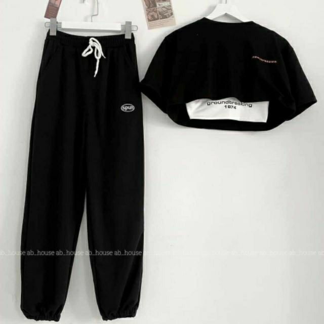 [HCM]Sét bộ quần dài jogger và áo croptop