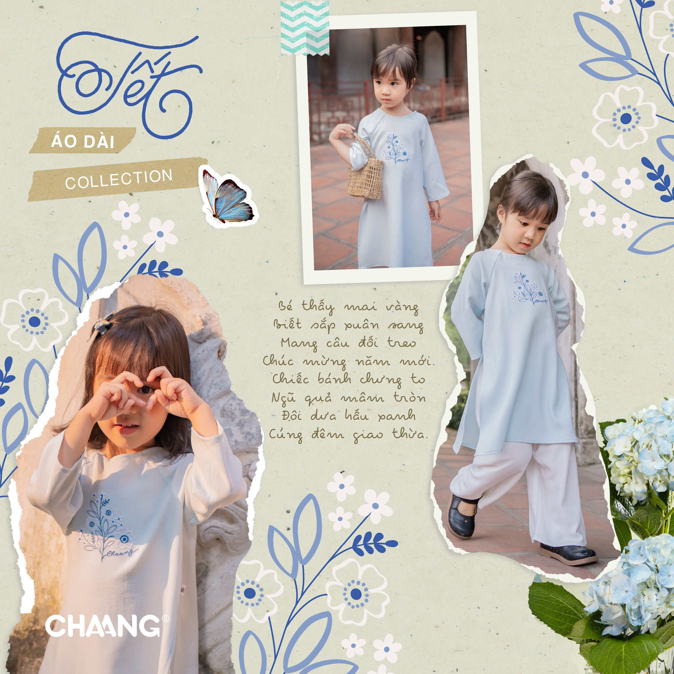 [CHAANG] Bộ áo dài bé gái Chaang xanh ngọc