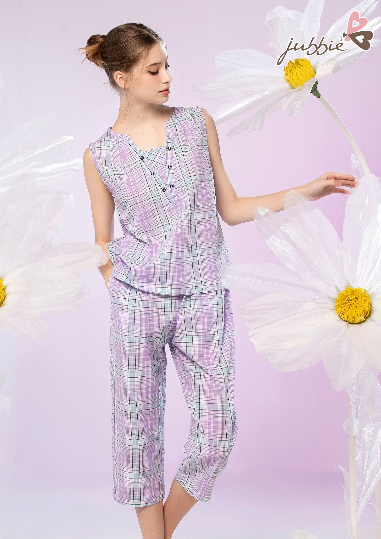 Bộ lửng cổ V đính nút mặc nhà Jubbie 2281