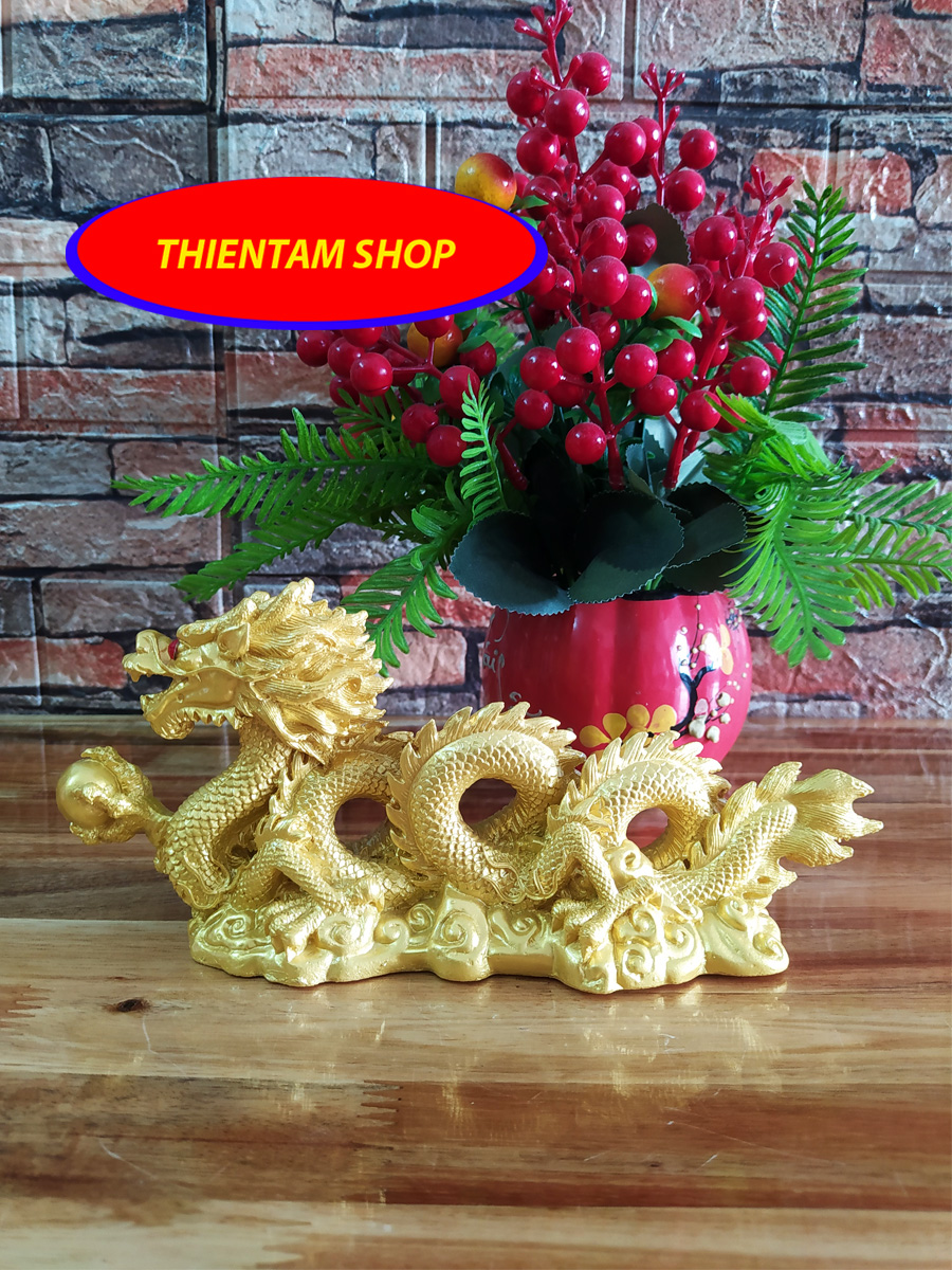 [HCM]Tượng rồng cầm châu đá poly vàng R2000