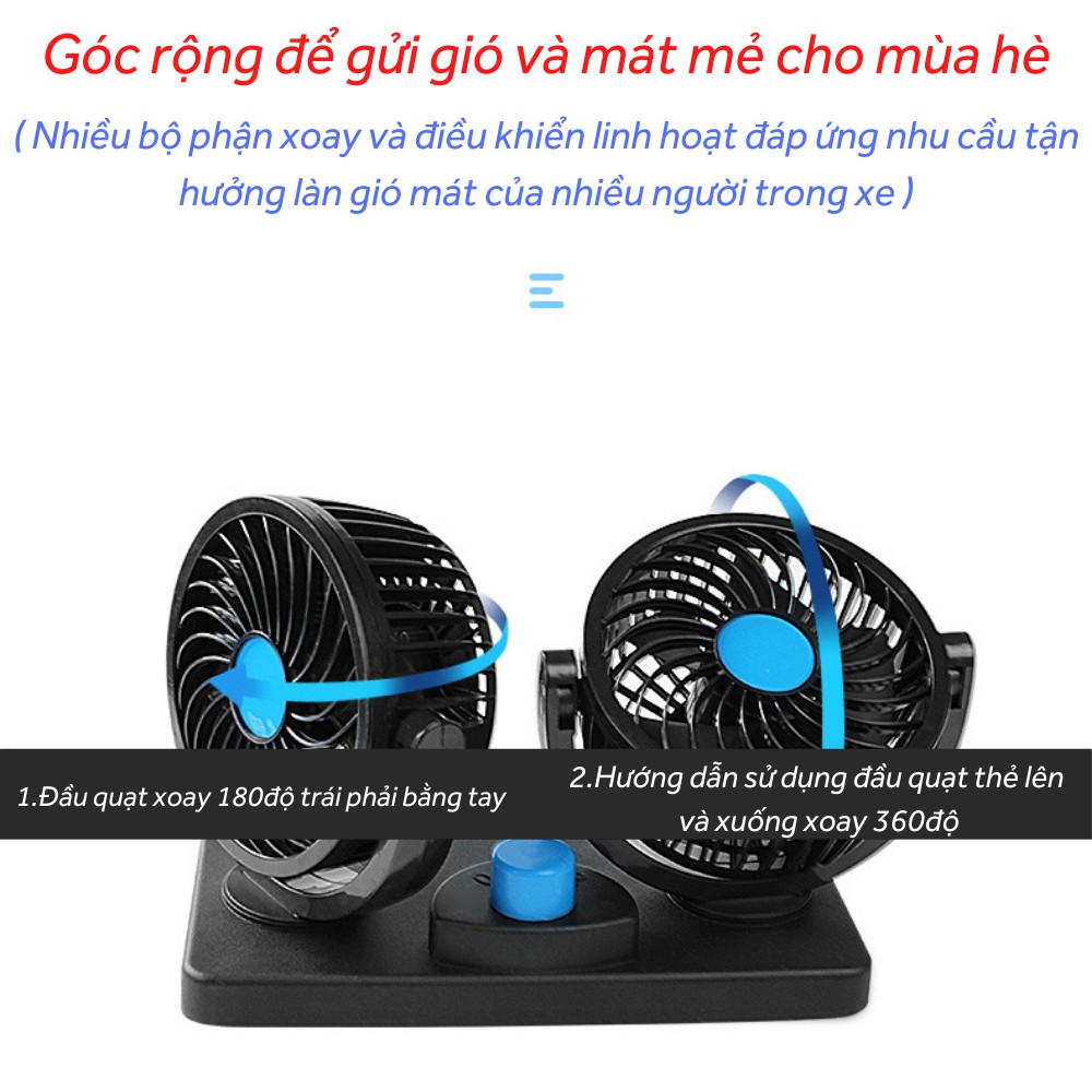 Quạt đôi mini trên xe ô tô (Xịn sò xoay 360 độ)