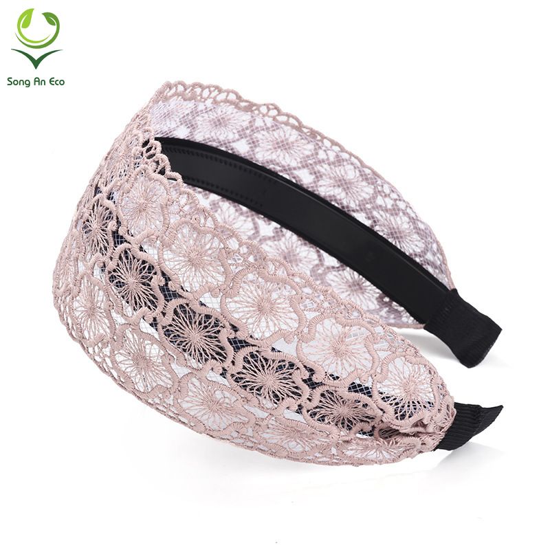 (5 màu) Bờm cài tóc bản to ren hoa dễ thương BN125