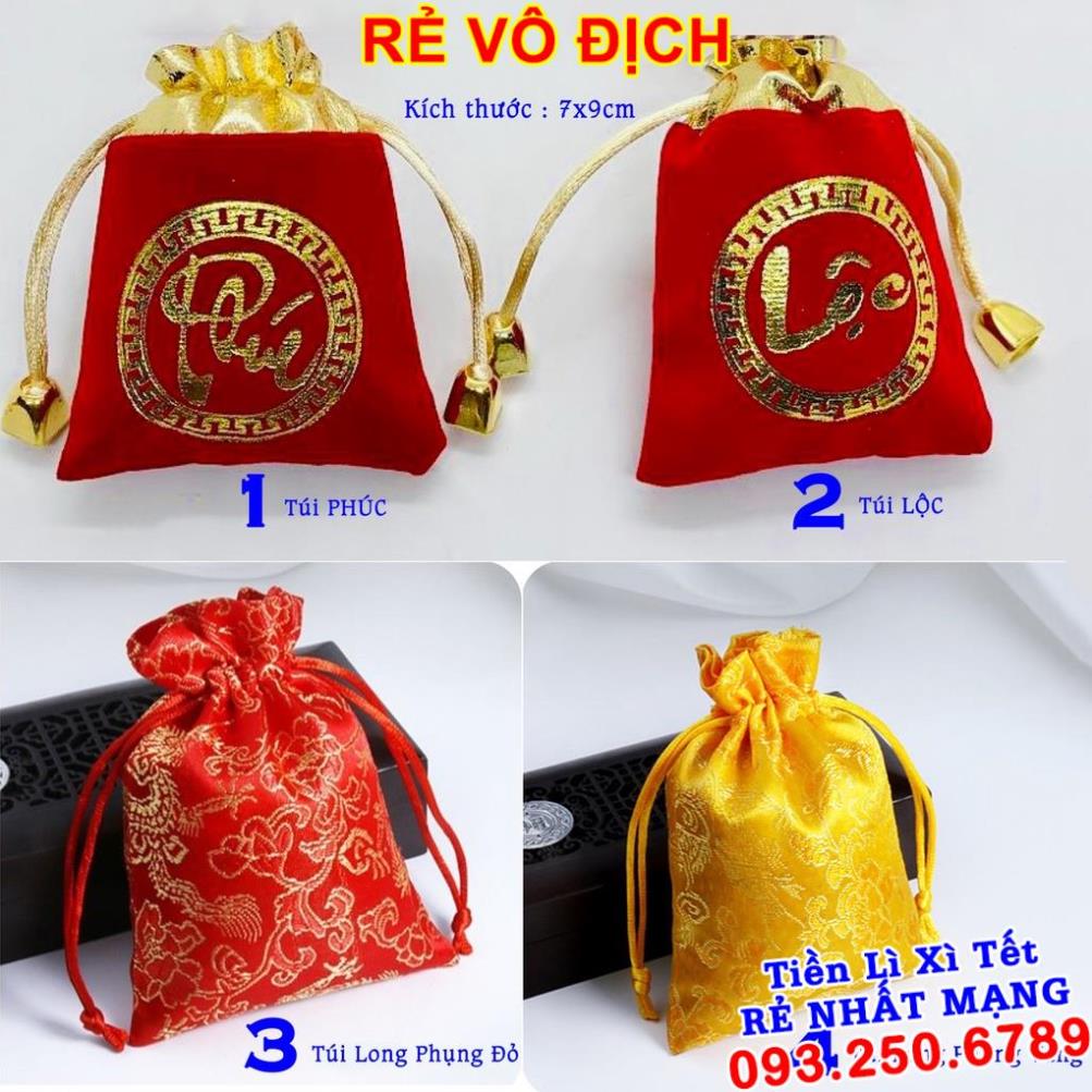 Túi gấm đỏ , túi gấm vàng , Túi gấm Nhung chữ LỘC PHÚC phong thủy tài lộc và may mắn cát tường