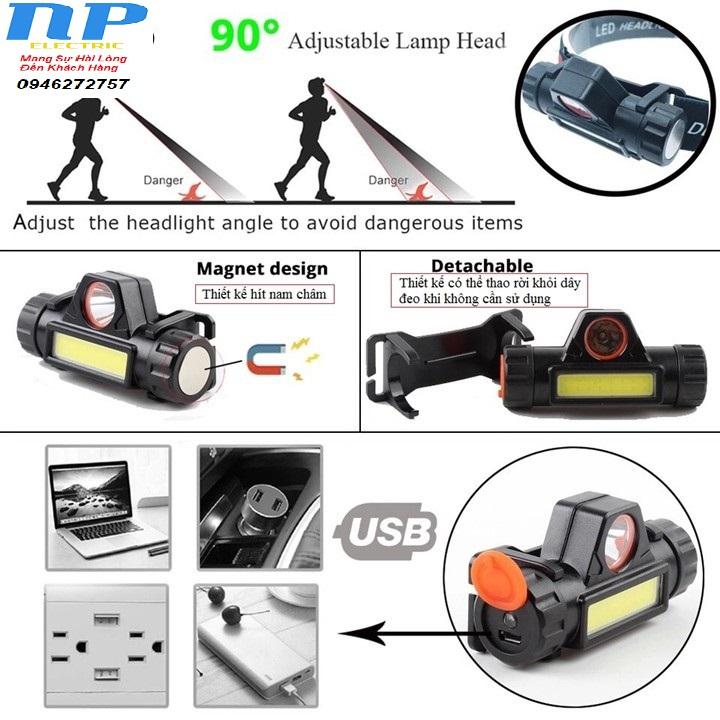 Đèn pin led cree q5 + led cob - có hít