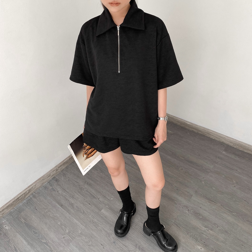 HIGHCHIC - ALL-BLACK SET SHORT VERSION - HIGHCHIC - Gấm mềm dập gân