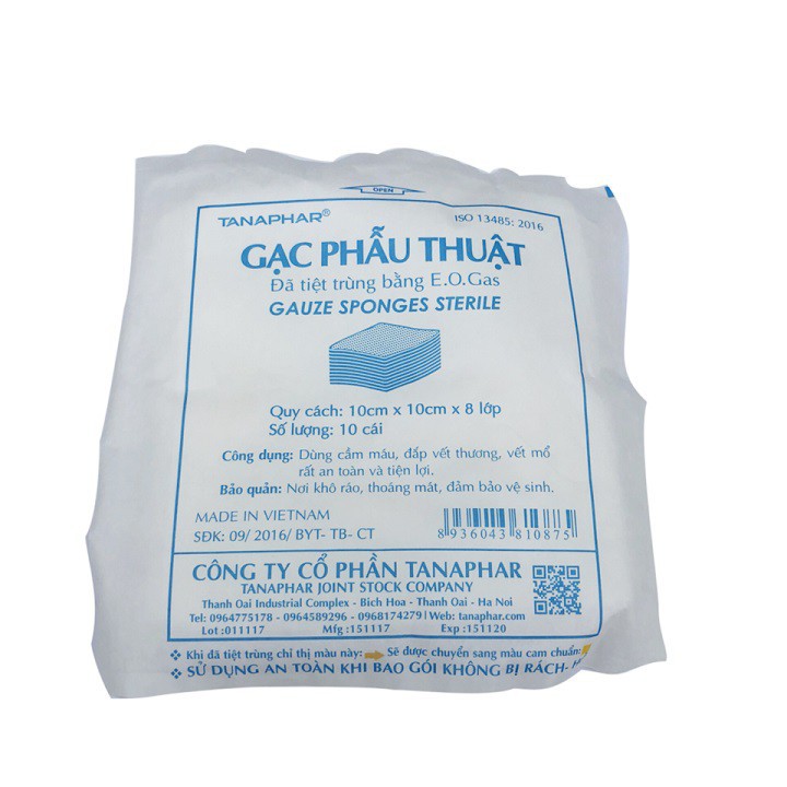 Gạc phẫu thuật 10cm x 10 cm x 8 lớp