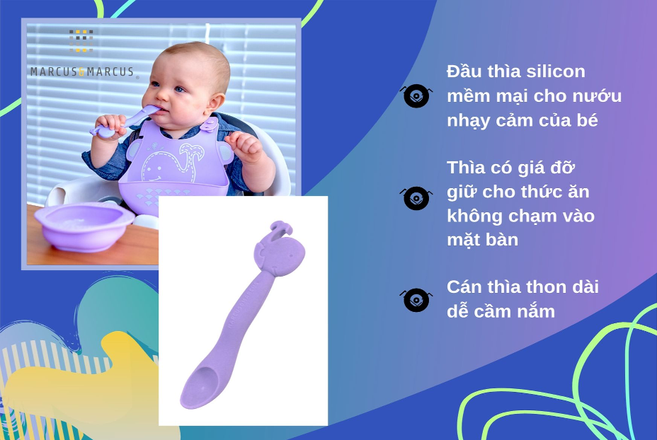 Thìa ăn dặm silicon cho bé Marcus & Marcus, từ 6 tháng - Willo