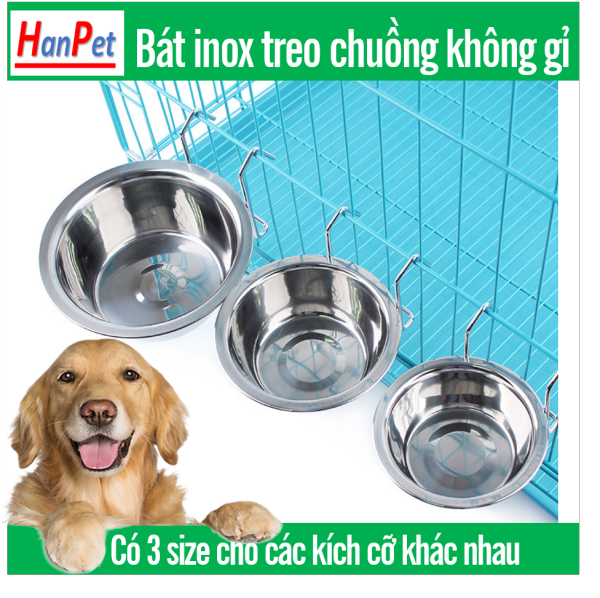 Hanpet- Bát ăn cho chó mèo - Bát inox treo chuồng có giá đỡ ( 3 size NHỎ, TRUNG, LỚN) ( 4711734) chén ăn uống cho chó mèo