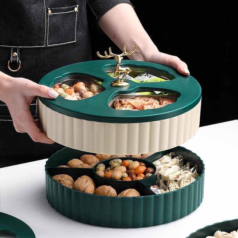 Khay mứt - khay đựng bánh kẹo 2 tầng hươu vàng