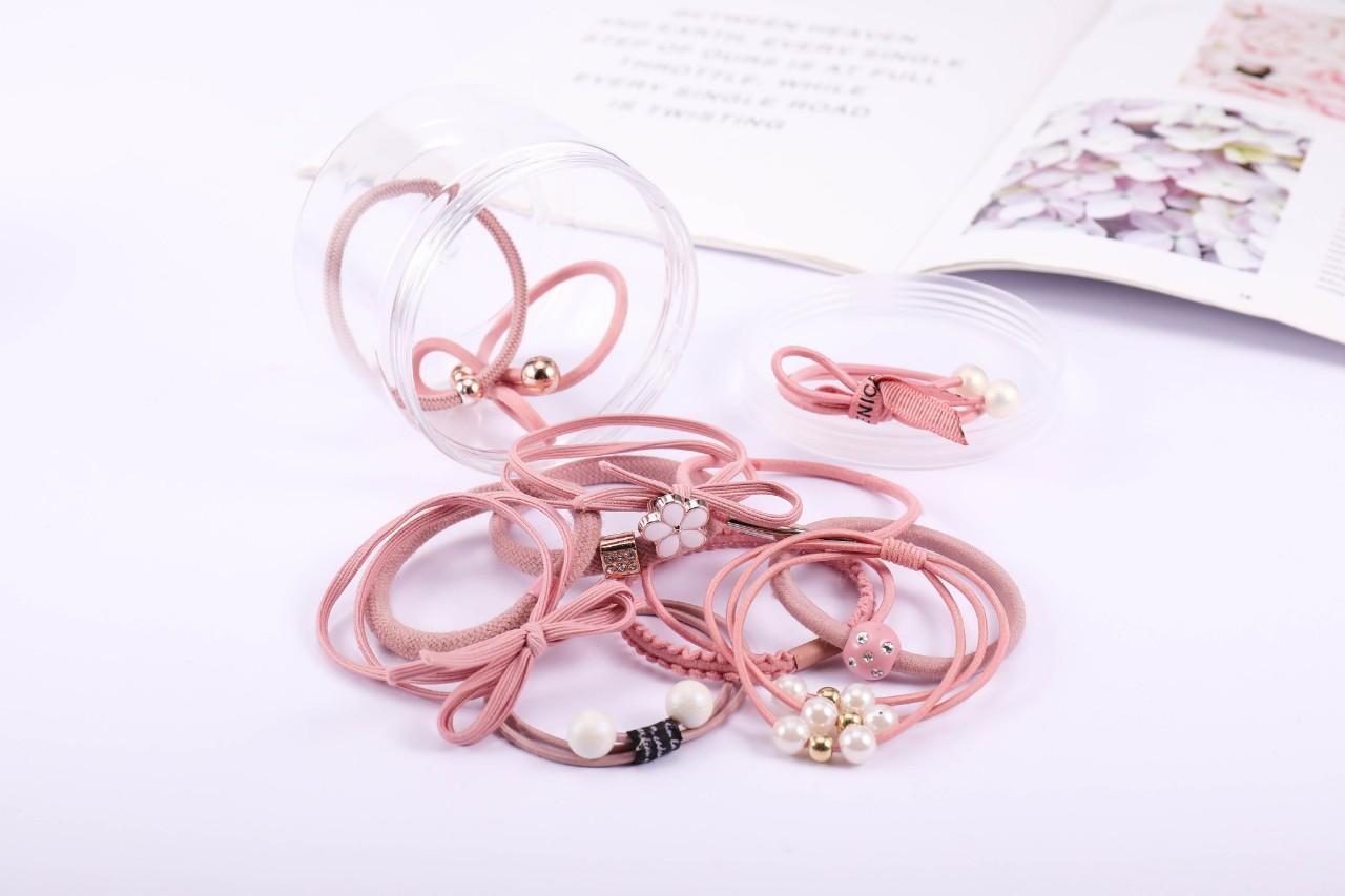 Bộ 12 thun cột tóc Hàn Quốc siêu cute (Hồng nhạt - Gồm Hộp)