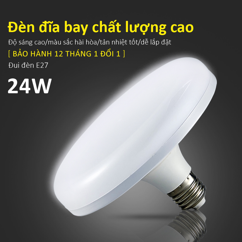 Bóng đèn led tròn hình đĩa bay tiết kiệm điện công suất cao 18W-24W-36W-50W, tuổi thọ cao, ánh sáng trắng không gây chói mắt, không nhấp nháy, tiện dụng cho nhiều không gian nhà ở, văn phòng ,bảo hành 1 năm , E28