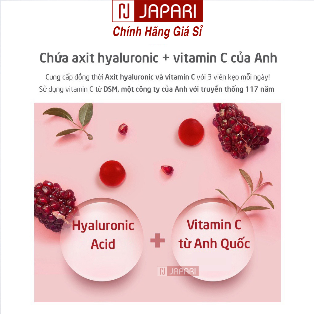 Kẹo dẻo Collagen Vị Lựu - Kẹo Collagen Vitamin C Gummy Boto Dưỡng Da Sáng Mịn, Kẹo Dẻo Collagen Hàn Quốc Gói 90G - Japari