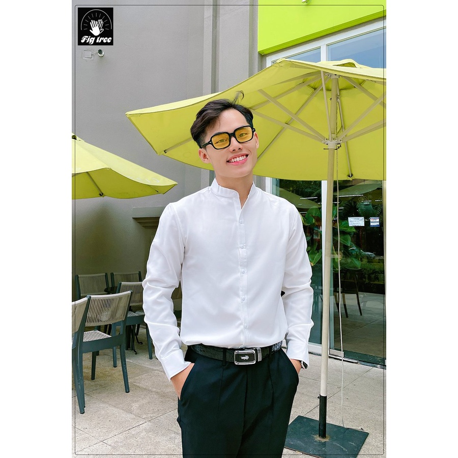 Áo sơ mi nam mau trắng cổ trụ for men