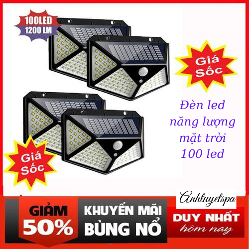 Đèn led năng lượng mặt trời 100 led - cảm biến chuyển động 3 chế độ