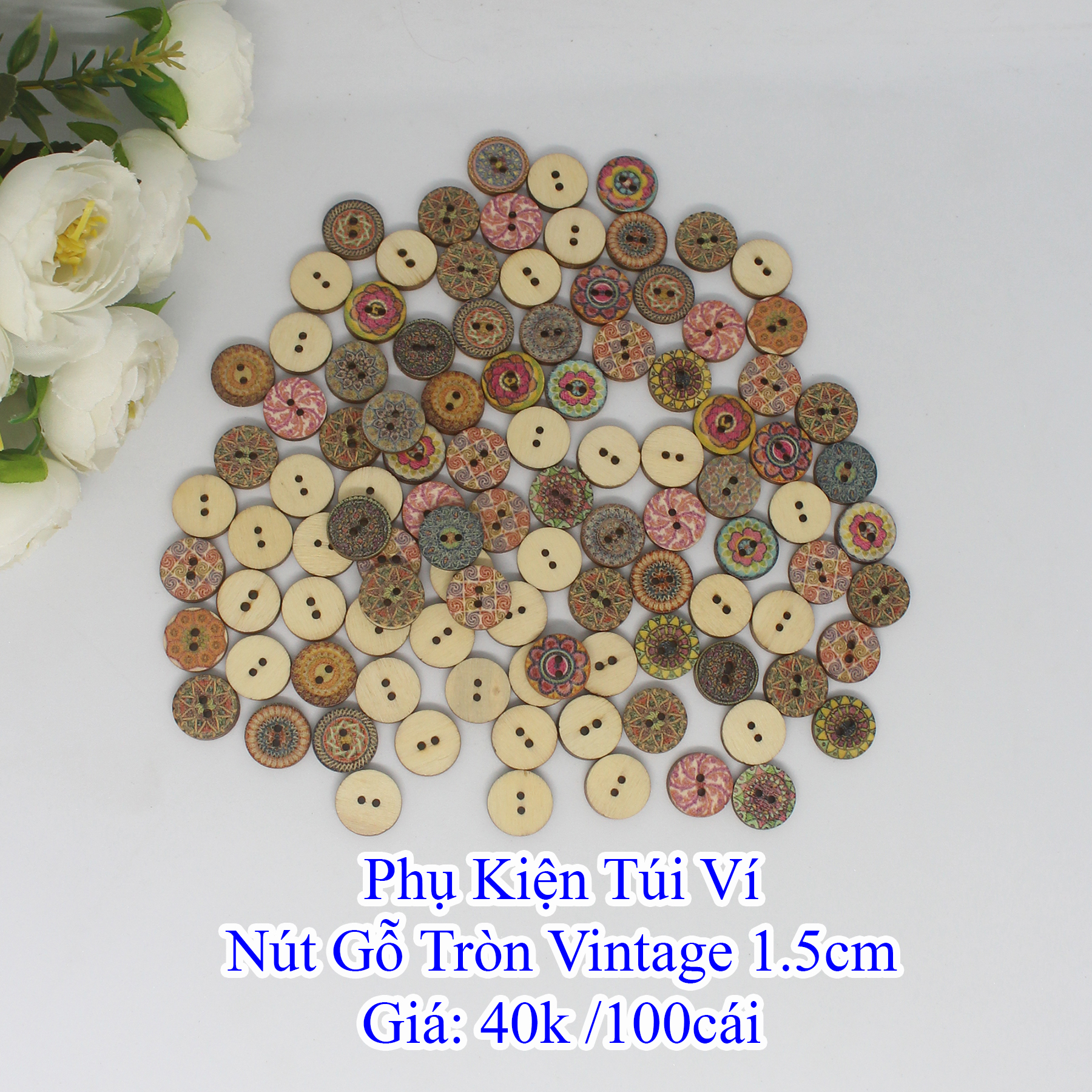 Nút gỗ tròn vintage 1,5cm 40k/100 cái
