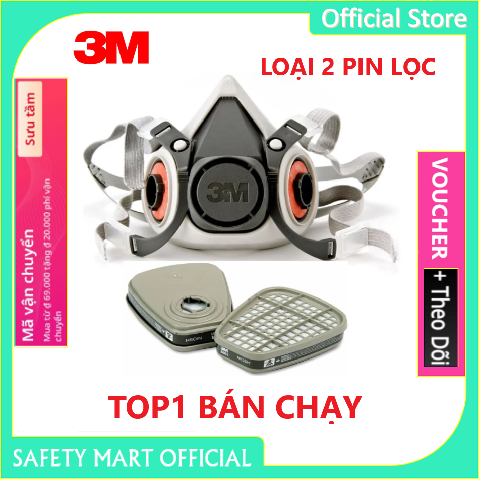 Bộ Mặt Nạ Phòng Độc 3M Một Phin Lọc (3200 và Phin Lọc 3301) và Hai Phin Lọc (6200 và Phin Lọc 6001) Tiêu Chuẩn N95 Lọc Độc Lọc Bụi Mịn và Khói Độc - Hàng Chính Hãng