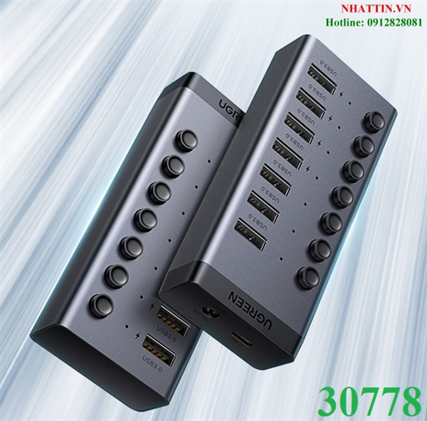 Bộ hub chia 7 cổng usb 3.0 5gbps vỏ nhôm, công tắc ugreen 30778 cao cấp