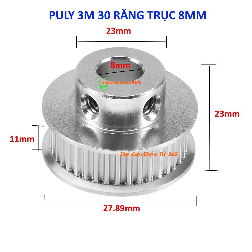 Buly bánh răng nhôm 3m 30 răng bản rộng đai 11mm trục 8mm