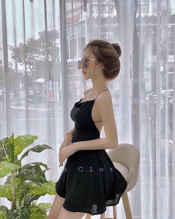 [HCM]ĐẦM VOAN HỞ LƯNG PHỐI DÂY ĐAN CHÉO CÓ MÚT NGỰC THỜI TRANG
