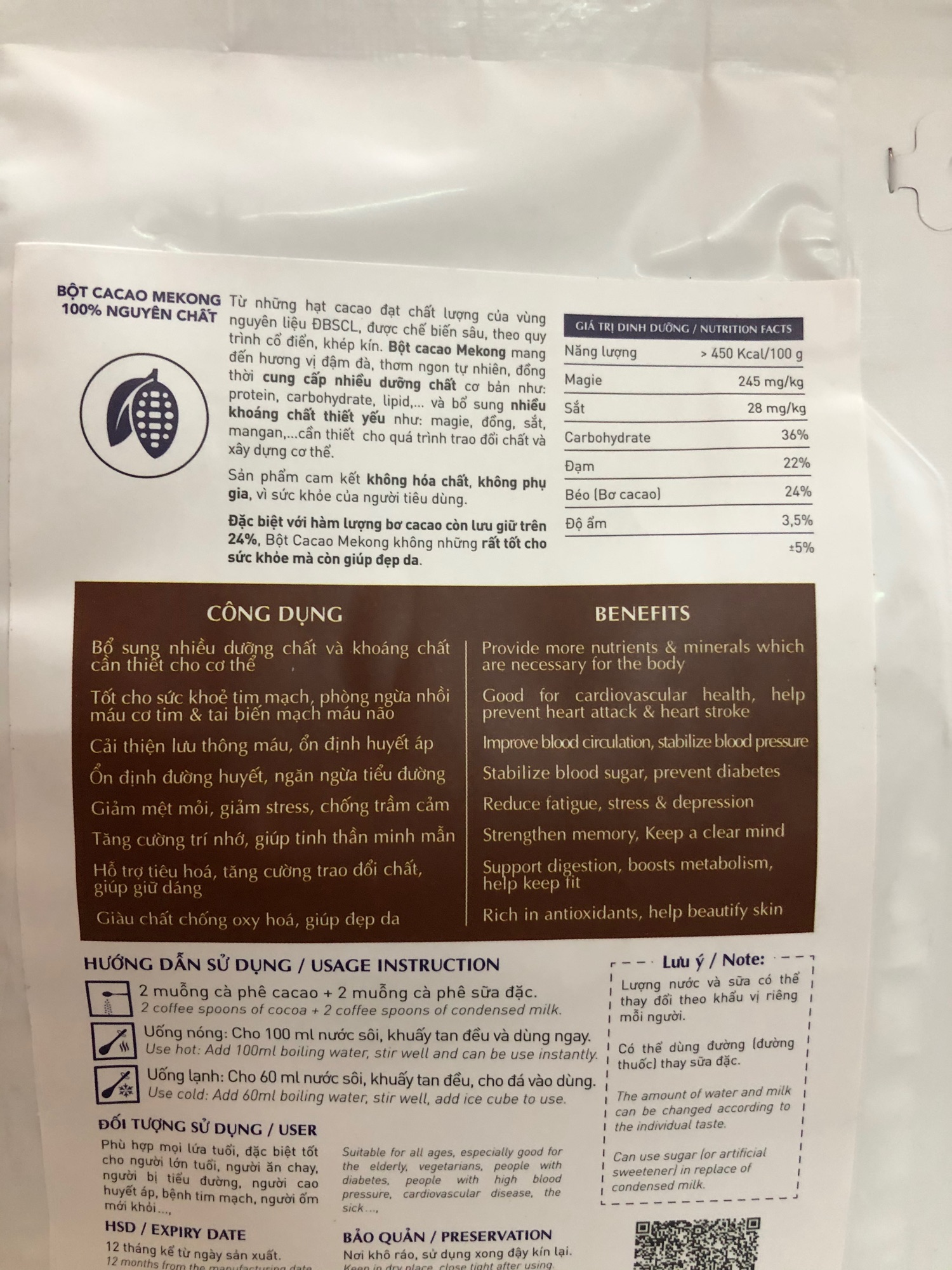 Bột cacao nguyên chất 100% (gói 100g)