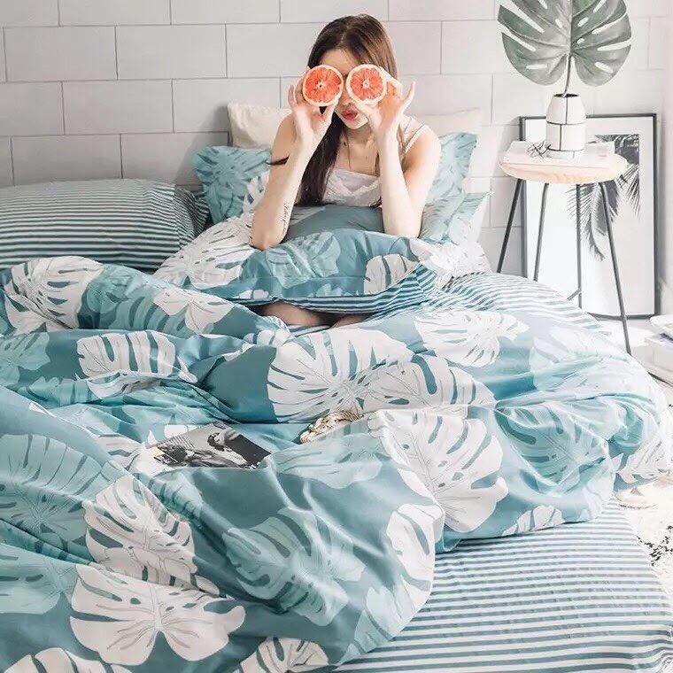 [ MIỄN PHÍ VẬN CHUYỂN ]-BỘ CHĂN GA GỐI LÁ XANH.