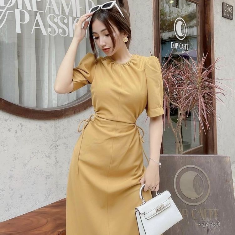 Đầm cổ tròn khoéc eo 3 màu