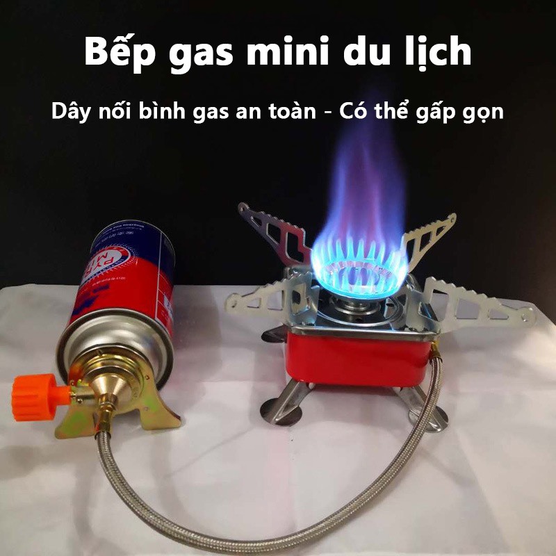 Bếp gas du lịch mini xếp gọn hợp kim thép chắc chắn, đánh lửa tự động chuyên phượt thủ sử dụng an toàn với bình gas mini đã qua kiểm duyệt