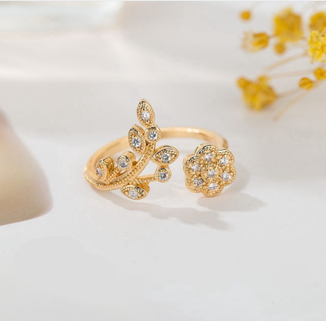 [HCM]Nhẫn hở 2 đầu hình hoa lá đính đá thời trang nữ