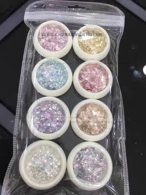 Nhũ vảy cá nail , set 8 hũ kim tuyến đắp móng