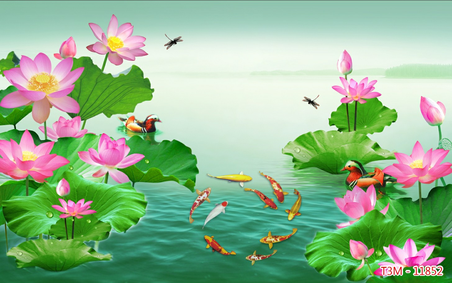 Tranh dán tường vải lụa hoa sen 3d zalo 0967959399 kt 80x120cm