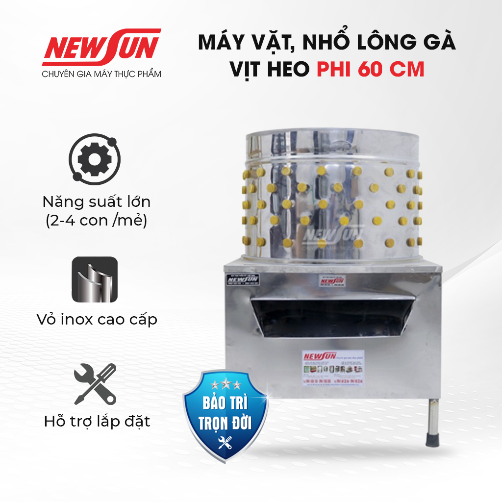 Máy vặt lông, nhổ lông gà vịt Việt Nam  60cm NEWSUN - Vặt, nhổ nhanh, sạch - Bảo hành 12 tháng - Tặng Phễu cắt tiết gà