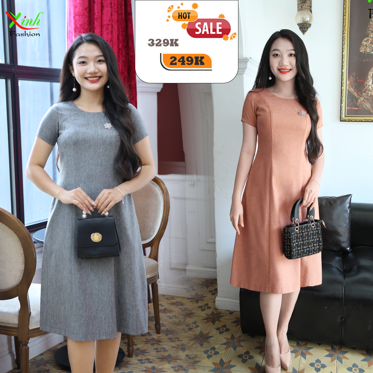 Đầm nữ suông A basic trẻ trung tông màu nịnh da DL923 DL925